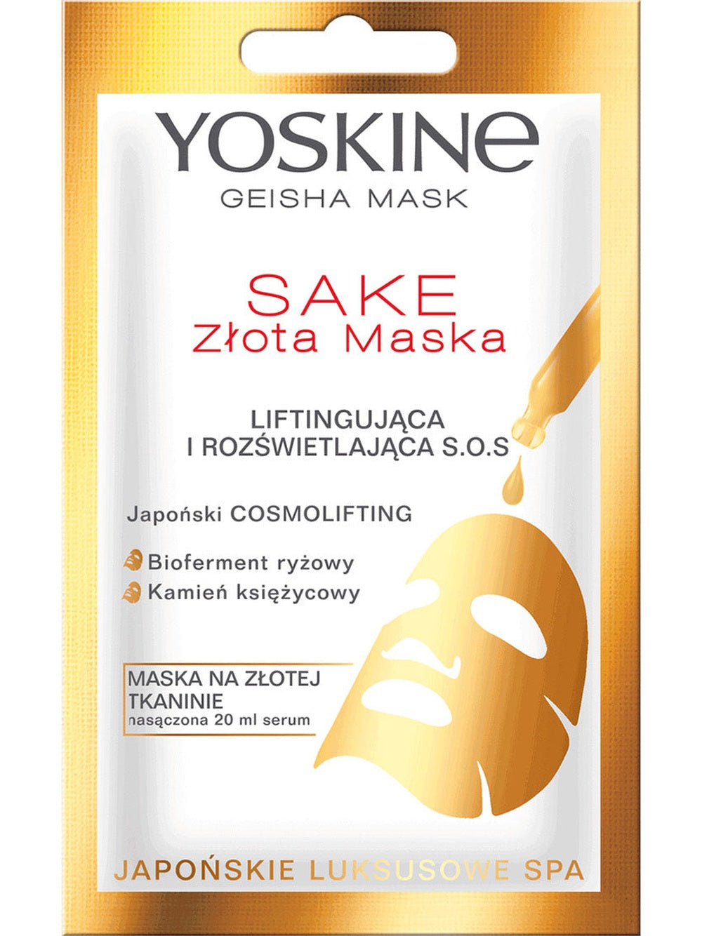 Maseczka na twarz Yoskine Geisha Maseczka Liftingująca na tkaninie ZŁOTA