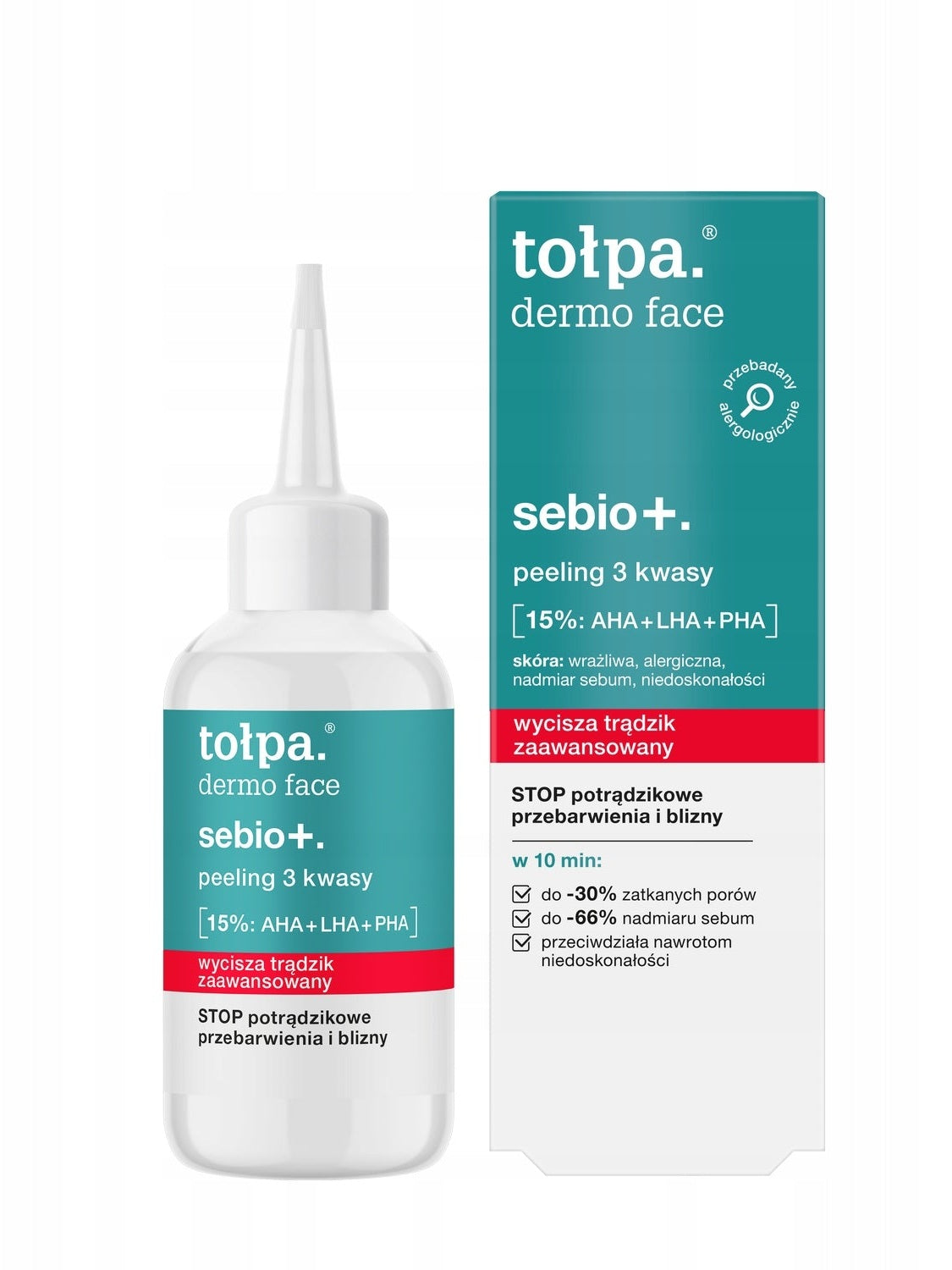 Peeling 3 kwasy 15% AHA+LHA+PHA wycisza zaawansowany trądzik sebio+ TOŁPA