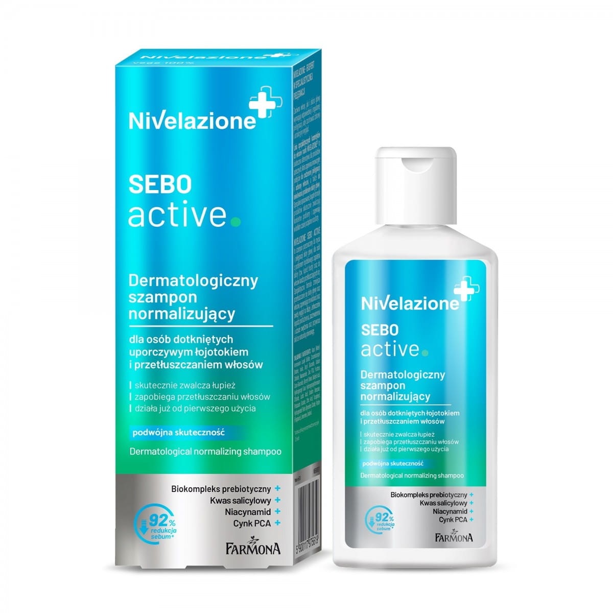 Dermatologiczny Szampon normalizujący Sebo Active do włosów przetłuszczających się i z łojotokiem, Farmona Nivelazione+, 100ml